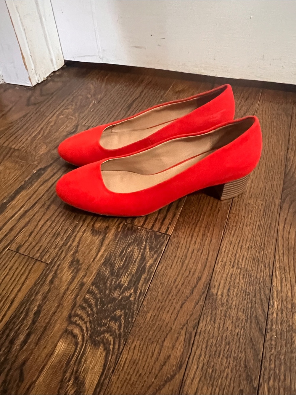 LOFT Red Suede Low Block Heel Pumps